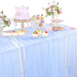 5 Yard Baby Blue Tulle Fabric: Faux Pearls Tulle for Decoration Prom Dress Fabric Bridal Shower Wedding Decor Tutu Skirt DIY