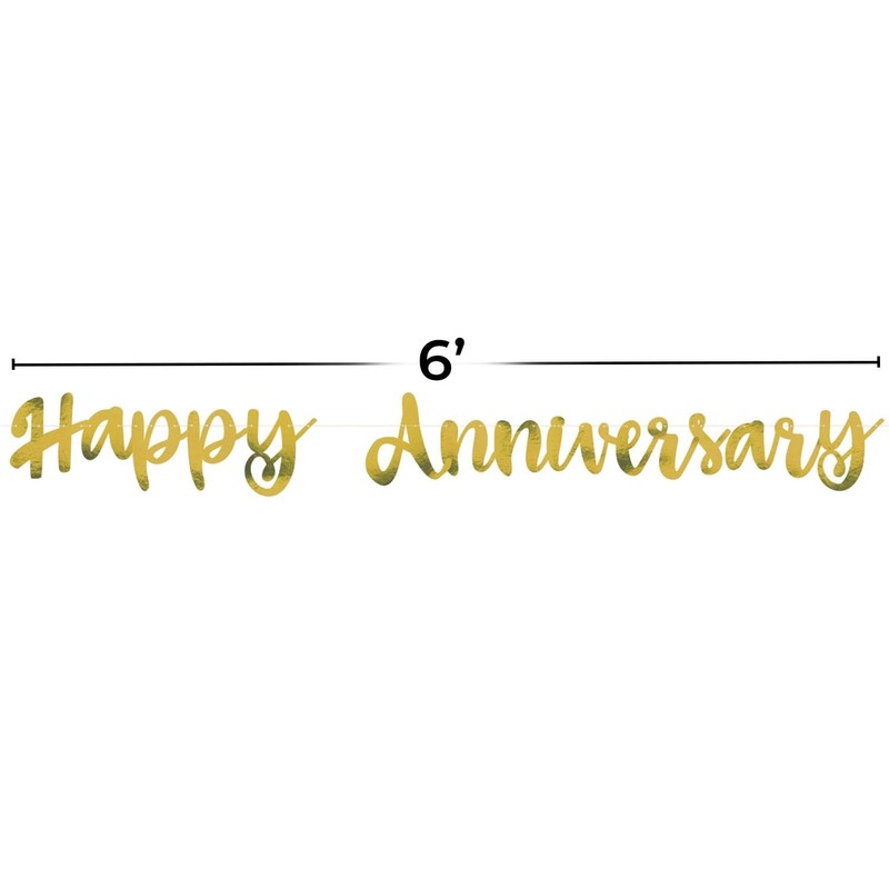 Script Happy Anniversary Foil Banner - 3.5 Ft, Gold, 1