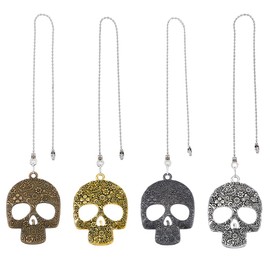 HOBBIESAY 4pcs Alloy Skull Ceiling Fan Pull Chain Pendant Retro Fan Zipper and Ball Chain Connector Metal Extension Chain for Bathroom, Bedroom, Living Room Lighting Decoration