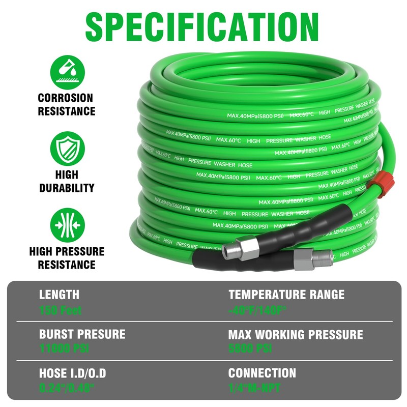 Sewer Jetter Kit for Pressure Washer 200 FT，Drain Cleaner Hose