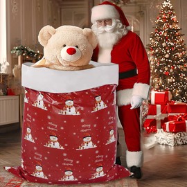 Childom 2 Pcs Large Christmas Gift Bags,Large Gift Bag 57"x 37" Jumbo Christmas Gifts Bag,Giant Plastic Gifts Bags with Tag,Rope,XL Red Snowman Sack for Huge Presents,Xmas Decor,Party Favors Wrapping