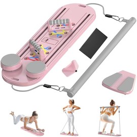 DQI Pilates Board Pilates Reformer Set,15-in-1 Pilates Board for Home Workout,Foldable Abs Core Trainer Board,Pilates Board for Women,Premium Pilates Reformer Set for Full-Body Workouts Pink