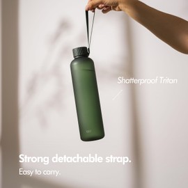 KIVY Slim Water Bottle 32oz [Lightweight & Shatterproof] Fits Backpack & Cupholder for Travel, Sports, School, Gym - Dark green water bottle no straw - Gym water bottle screw top - Dishwasher Safe
