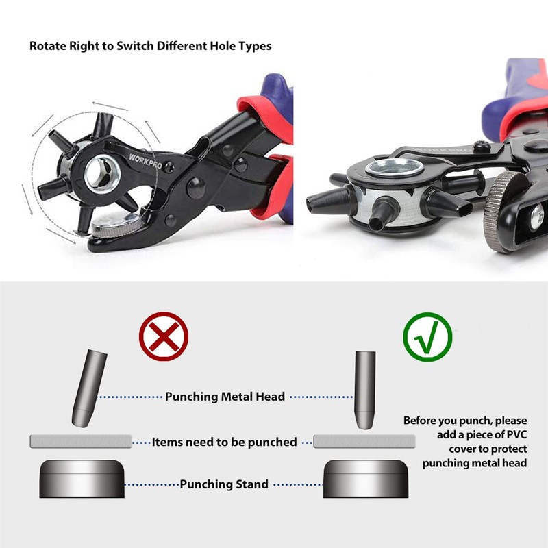 WORKPRO Leather Hole Punch, Belt Hole Puncher with 6 Multi-Hole