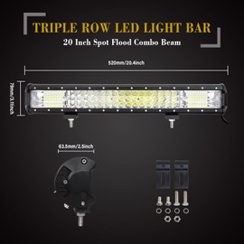 SKYWORLD LED Light Bar, 7D 20 inch 288W Spot Flood Combo Beam Work Driving Lamp with Black License Plate Mounting Bracket Wiring Harness Kit for Truck Car ATV SUV 4X4 Truck Boat