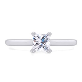 Jewel Zone US Princess Cut White Cubic Zirconia Anniversary Solitaire Ring in 14k White Gold Over Sterling Silver (0.5 Carat)