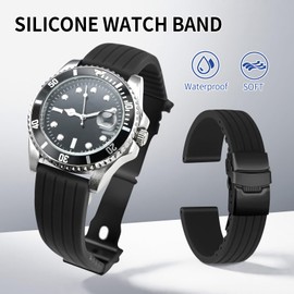 ULLCHRO Unisex Rubber Bracelet with Stainless Steel Black Folding Clasp, 22 mm