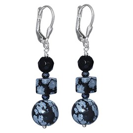 I Be, Onyx, Snowflake Obsidian Gemstone Earrings, 925 Silver, Length 5 cm in Gift Packaging 382144S31658S31158