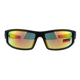 PASTL Xloop Sunglasses Wrap Around Rectangular Biker Flame Black Red, Orange Mirror