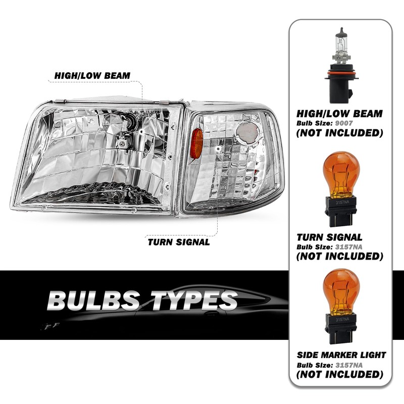 SOCKIR Headlight Assembly Replacement for 1993-1997 Ford Ranger Headlights +
