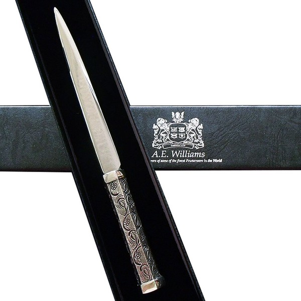 A. E. Williams Paper Knife Letter Opener Pewter Products Hex Grapes Pattern Made in England 16 cm