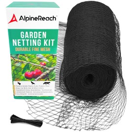 AlpineReach Garden Netting 15 x 30 ft Heavy Duty Bird Net, Deer, Plant Protection Extra Strong Woven Mesh, Reusable Kit with Zip Ties, Animal Fencing for Fruits Trees, Black