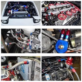 TKSE AN6 Racing Oil/Fuel Line Hose End Swivel Male Fitting Adapter Fuel Line Hose End Color Blue & Red Anodized (90°)