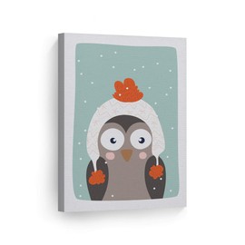 Smile Art Design Cute Owl Winter Theme Turquoise Background Canvas Print Kids Room Decor Wall Art Baby Room Decor Kids Room Decor Nursery Decor - Made in The USA 40x30