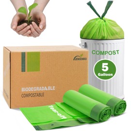 JENCENBIO Compost Bags 5 Gallon with Drawstring Tear Off 20 Liter Extra Thick 0.78 Mils Compostable Food Scrap Waste Bags with US BPI ASTM D6400 and Europe OK Compost Home Certified 60 Counts
