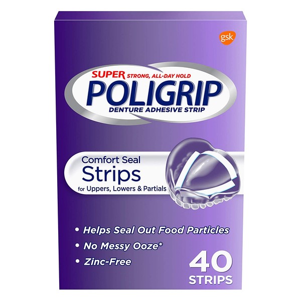 Super Poligrip Comfort Seal Denture Adhesive Strips, 40 Count(Pack of