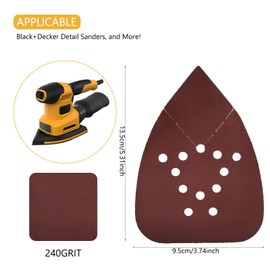 Pack of 50 Sandpaper Triangle Sanders, 240 Grit 12-Hole Sanding Pads Velcro Sandpaper Delta Sander Sanding Sheets for Triangle Sanders 135 x 95 mm