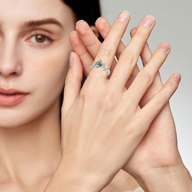 Luyona Natural Moss Agate Ring 925 Sterling Silver Moss Agate Engagement Ring Promise Wedding Ring Jewelry Gift for Women