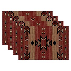 Southwestern Placemats Set of 4, 12x18 Inch Rusty Red Tribal Geometric Table Mats Boho Aztec Antique Native Farmhouse Decorative Table Placemats for Party Home Kitchen Dining Table Decoration
