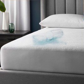My home store Waterproof Mattress Protector King Size Terry Toweling- 100% Jersey Polycotton with Around Elasticity & Deep 30cm Skirt- Breathable Waterproof Mattress Protector (150 × 200) cm