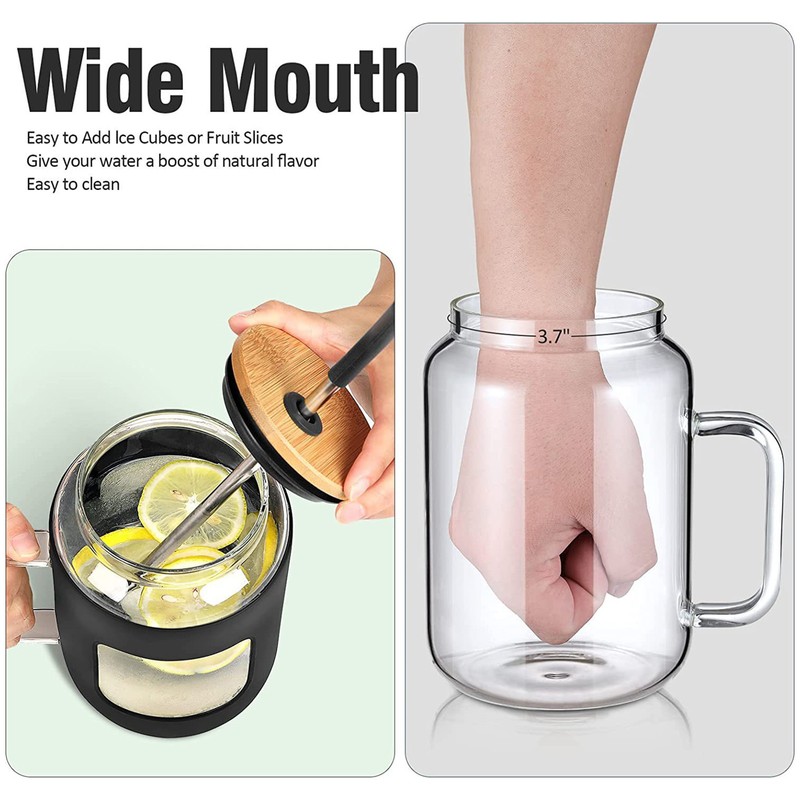 [通拓商品]50oz Glass Cup with Handle Reusable Bamboo Lids Water Bottle