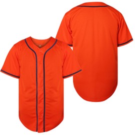 MESOSPERO Mens Button Down Shirts Short Sleeve Sports Uniforms Blank Baseball Jersey S-XXXL (Orange, X-Large, x_l)