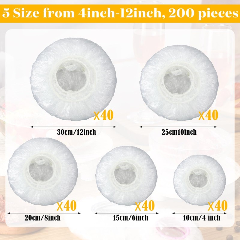 Cunhill 200 Pcs 5 Size Plastic Bowl Covers Bulk, Reusable
