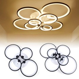 KONKENIE 110V 8 Heads Chandelier Lamp Acrylic Ceiling Light Dimmable Circle LED Pendant Lamp with Remote Control for Living Room Bedroom White