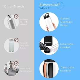 Hydracentials Insulated White Water Bottle - Stainless Steel 25oz Hot / Cold Travel