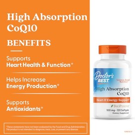 Doctor's Best High Absorption CoQ10 with BioPerine Supplement - Coenzyme Q10 Softgels for Heart Health & Antioxidant Support, Naturally Fermented CoQ1