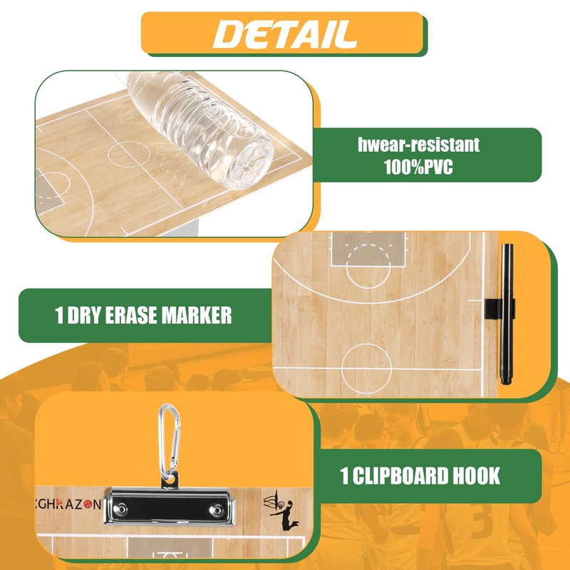 HIGHRAZON Basketball Coaches Clipboard,White Double-Sided Dry Erase Coach Clipboard, Color