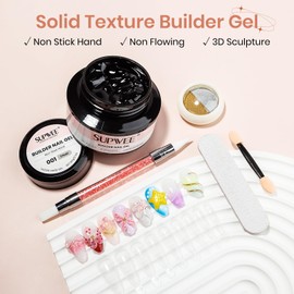 SUPWEE Solid Builder Nail Gel, 60g Large Capacity Clear 3D Nail Sculpting Hard Gel for nails Art Non-Sticky Hand for Carving Extension with Chrome Powder Home DIY Manicure