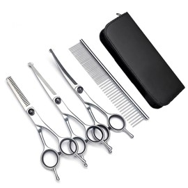 YLEECH Professional 5 in 1 Dog Grooming Scissors Kit with Safety Round Tips, Sharp Heavy Duty 4CR Stainless Steel Pet Shears for Dogs Cats Grooming at Home