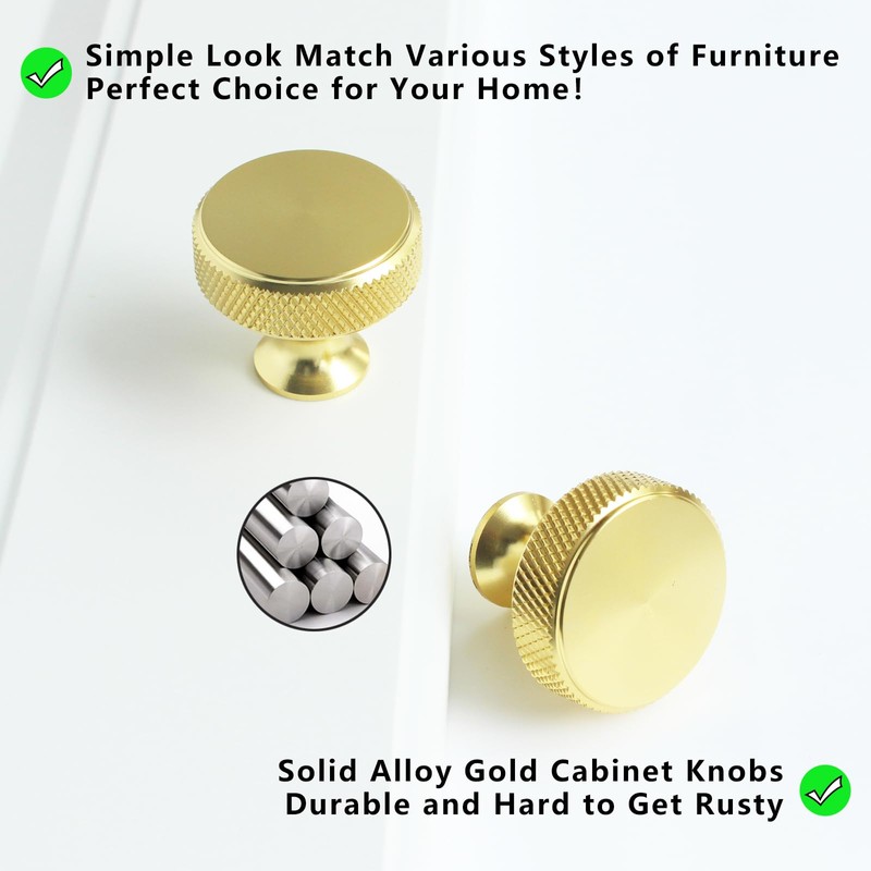 HANIHUA 10 Pack Gold Cabinet Knobs Dresser Knobs, Brushed Brass