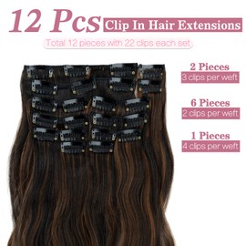SLEEKALON Clip in Hair Extensions 12Pcs 22clips Thick Synthetic Hairpieces 22inch Long Curly Wavy Natural Hair Extensions for Women 4PM30 Black mix Light Brown