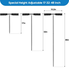 Yosuny Solid Stainless Steel Soil Probe Rod, Adjustable 17-32-48 Inch, Septic Tank Probe Rod, Ground Probe with T-Handle Locating for Underground Pipes/Gopher Runs, Soil Compaction Probe