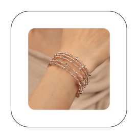 Kenjudess Vintage Multi-Layer Crystal Rhinestone Cuff Bracelet Sparkling Teardrop Crystals Open Cuff Wristlet Bridal Wedding Hand Accessories Prom Party Jewelry (Rose gold D)