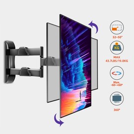 Vertical Swivel TV Wall Mount for Most 32-50 inch, Long Arm Rotate to Portrait TV Corner Bracket, Support Full Motion 360 Degree, Max VESA 400x400mm Up to 57lbs DY3255