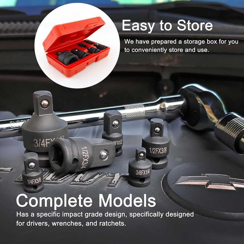 6 Piece Impact Socket Adapter and Reducer Set, 1/4" 3/8"