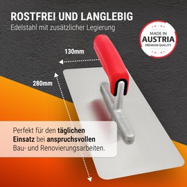 WERKFIT Professional Smoothing Trowel 280 x 130 mm - Rustproof Smoothing Spatula Made of Stainless Steel - Ergonomic Cleaning Spatula with Soft Grip - High-Quality Eaves Produced in Austria (Drywall Set)