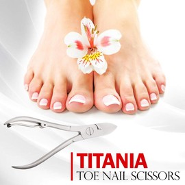 Titania Toe Nail Scissors 10 cm One Sided Serrated Blade Rustproof Stainless Steel with Adjusting Screw – On Blister Card Pack of 1 x 9 g