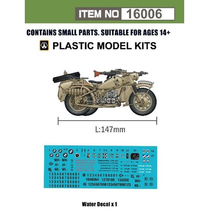 Freedom Model Kit 1/16 Germany R75 Motorcycle Plastic Model FRE16006