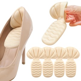 YUXIKIS Heel Pad, Anti-chafing Pad, T-Shaped, Shoes Adjustable, Can Be Cut Freely, Prevents Too Large Shoes, Shock Absorbing, Non-Woven Stickers, Unisex, Set of 4 Pairs (Beige)