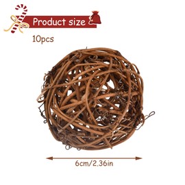 Dokeno Pack of 10 Natural Willow Ball Toys, Rattan Balls, Decorative Rattan Balls, Braided Rattan Balls, Natural Wicker Rattan Balls, Small Animals Chew Toy, Willow Ball Toy for Small Animals