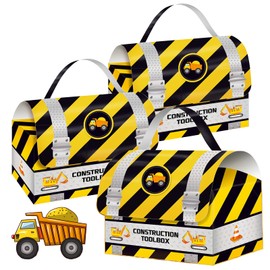 CIEOVO - Paquete de 24 cajas de regalo para fiestas de construcción, para camiones de construcción, cajas de regalo con asas para decoración de fiestas temáticas de construcción, suministros para
