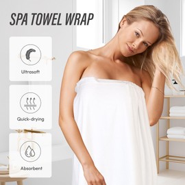 GEN'C BÉAUTY Spa Towel Wrap Microfiber Bathrobe Adjustable Shower Robe for Women XL-XXXL (White)