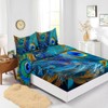 AILONEN Peacock Feather Bedding Set King Size 4Pcs,Golden Blue Feather
