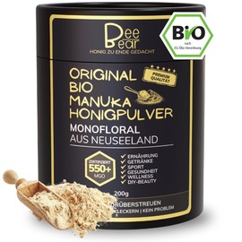 BEEBEAR BeeBear Manuka Honigpulver MGO 550 | Bio Nahrungserg?nzungsmittel & Superfood Pulver fr Smoothie & gesundes Frhstck | Porridge Topping & Msli Topping | Immunsystem st?rken & Energy Pulver
