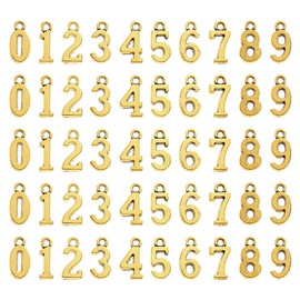 FSSTUD 100 ciondoli in metallo a forma di numero piccolo, per bracciali, collane, ciondoli, gioielli, numeri, orecchini, perline, portachiavi, ciondoli per fai da te, dorati