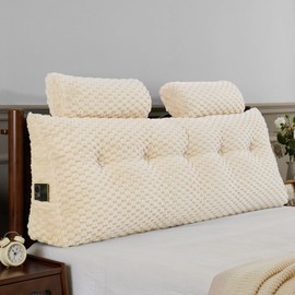 Wedge Headboard Pillow - Bed Wedge Pillow for Headboard Triangular Headboard Pillow with Neck Roll Pillow-Large Bolster Pillow for Sitting in Bed Backrest Positioning Support (Beige,59x8x20 Inches)